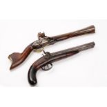 A 19th century Near Eastern flintlock blunderbuss pistol, possibly Turkish,
