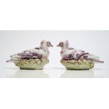 A pair of Derby pigeon tureens and covers, circa 1760,