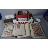 Collectables including stamp albums, camera accessories, films and sundry, (qty).