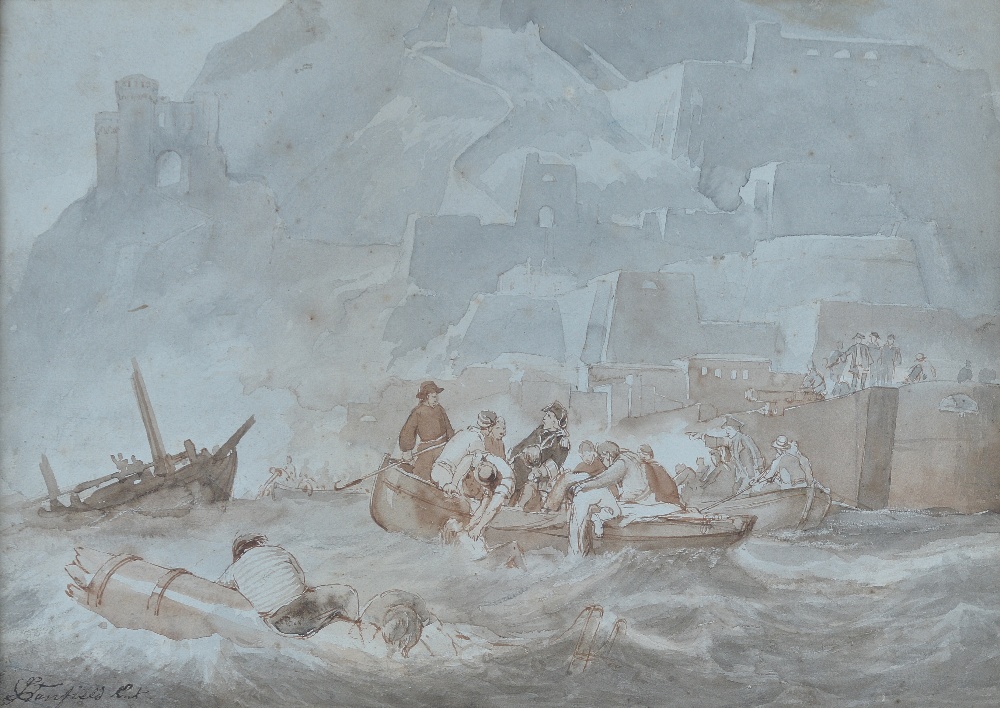 George Clarkson Stanfield (British, 1828-1878), Rescuing men from a shipwreck, - Image 3 of 5