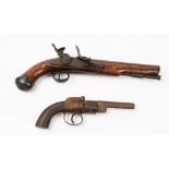 A Tower flintlock pistol, circa 1850, with circular steel barrel, 23cm,