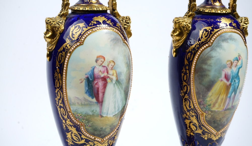 A pair of Sevres style porcelain gilt- metal mounted vases, late 19th century, - Image 2 of 2