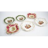 Three pairs of Ridgway porcelain two-handled dessert dishes, 1830's,