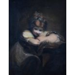 After Joshua Reynolds, Girl leaning on a pedestal, oil on canvas,