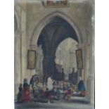 English School, 19th Century, Children in a church interior,