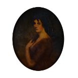 Follower of Sir Thomas Lawrence, Portrait of a lady wearing a brown dress, oil on board,