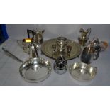 Silver plated wares, including tea sets, trays and bowls.