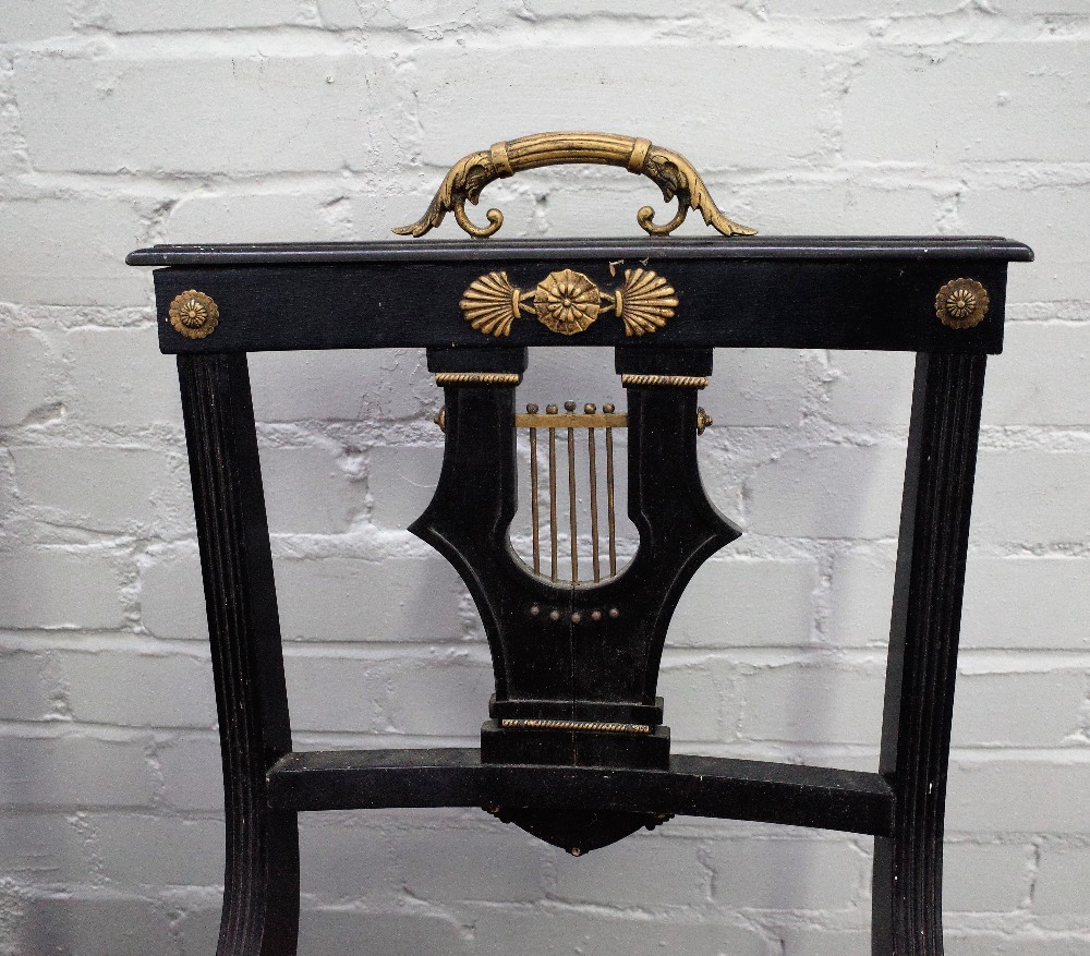 A set of eight Regency gilt metal mounted ebonised cane seat dining chairs on tapering turned - Image 5 of 5