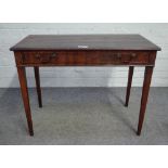A George III mahogany side table, with frieze drawer, on square tapered legs,