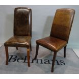 A set of eight modern hardwood framed leather upholstered dining chairs, 49cm wide x 108cm high,