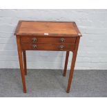 A small George III rosewood banded satinwood and mahogany two drawer side table, on square supports,