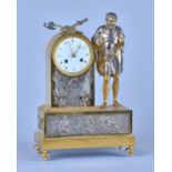 An Empire Ormolu and silvered Mantel Clock Modelled with military trophies The twin train movement