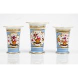 A garniture of three Ridgway porcelain spill vases, circa 1820,