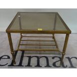 A mid-20th century brass and glass square side table, 51cm wide x 40cm high.