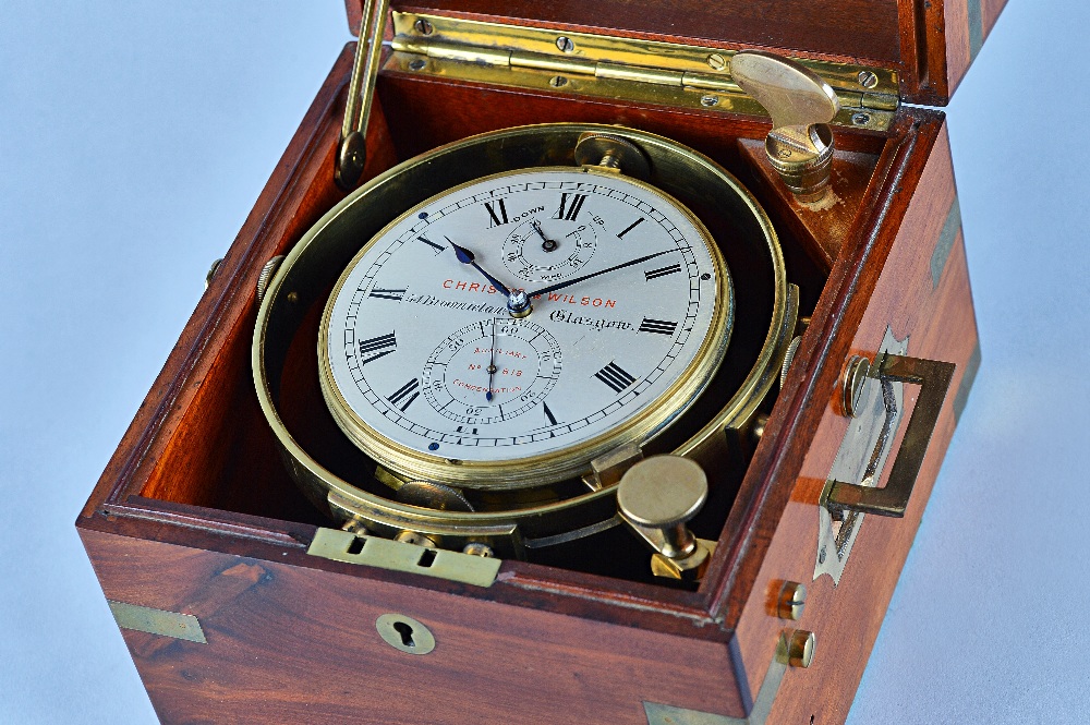 A brass-bound mahogany two-day marine chronometer Signed Christie & Wilson, Glasgow, - Image 2 of 13