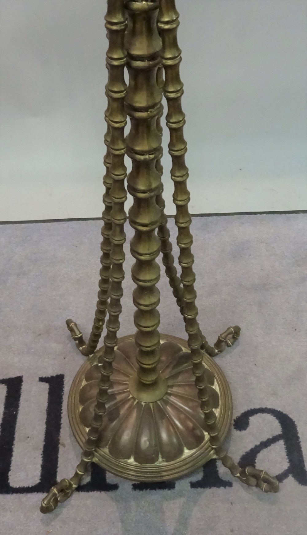An early 20th century brass standard lamp with faux bamboo supports, 147cm high, - Image 2 of 3
