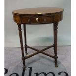 A 19th century Continental oval single drawer side table on turned supports united with an X-frame