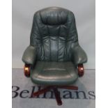 A modern faux green leather swivel armchair, 79cm wide x 109cm high.