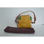 A Celine yellow and green leather handbag, the top opening bag,