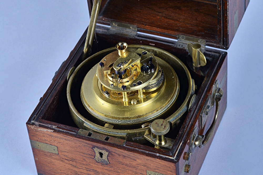 A BRASS-BOUND ROSEWOOD TWO-DAY MARINE CHRONOMETER Signed Bruce, Liverpool, No. - Image 3 of 12