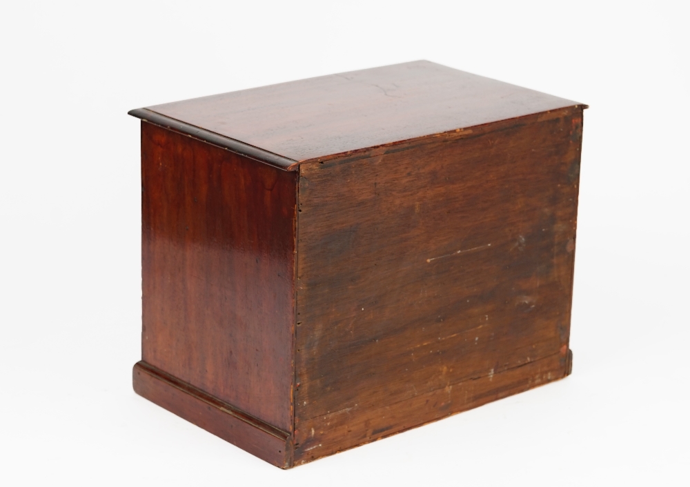A 19th century mahogany table top collector's chest of seven long graduated drawers on a plinth - Image 4 of 4