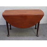 A George II mahogany oval drop flap table on pad feet, 114cm wide x 71cm high.