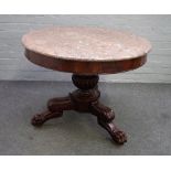A 19th century French gueridon, the circular marble top on a mahogany base,