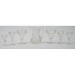 A part suite of John Walsh Walsh table glass, circa 1935, each piece acid etched with fruiting vine,