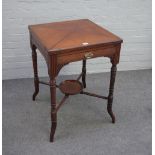 An Edwardian walnut envelope top card table, stamped 'Edwards & Roberts' with frieze drawer,