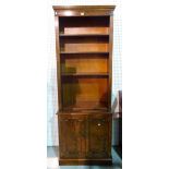 A modern burr walnut bookcase cabinet, 77cm wide x 200cm high.