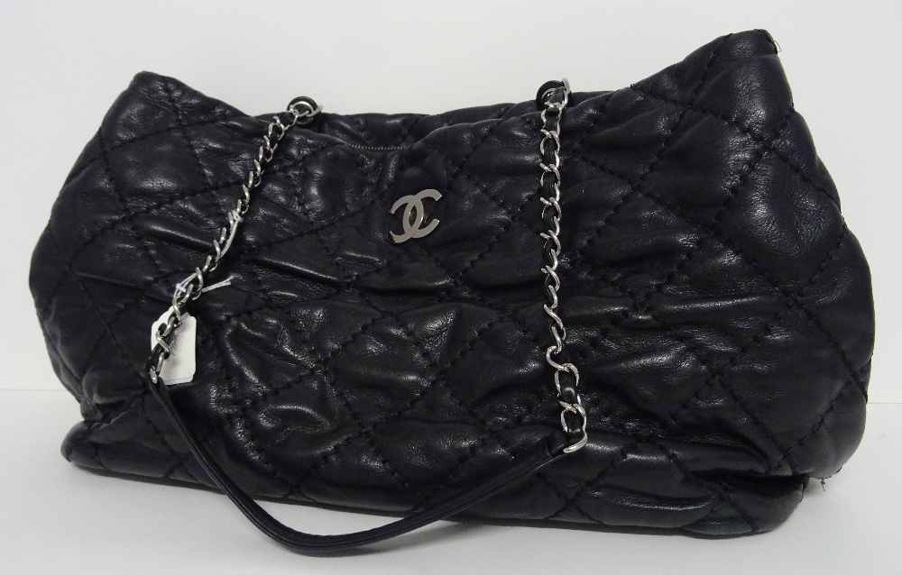 A Chanel black quilted leather tote bag, circa 2012-2013, with silver-tone hardware,
