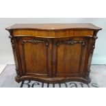 A Victorian rosewood serpentine side cabinet on a plinth base, 124cm wide x 89cm high.