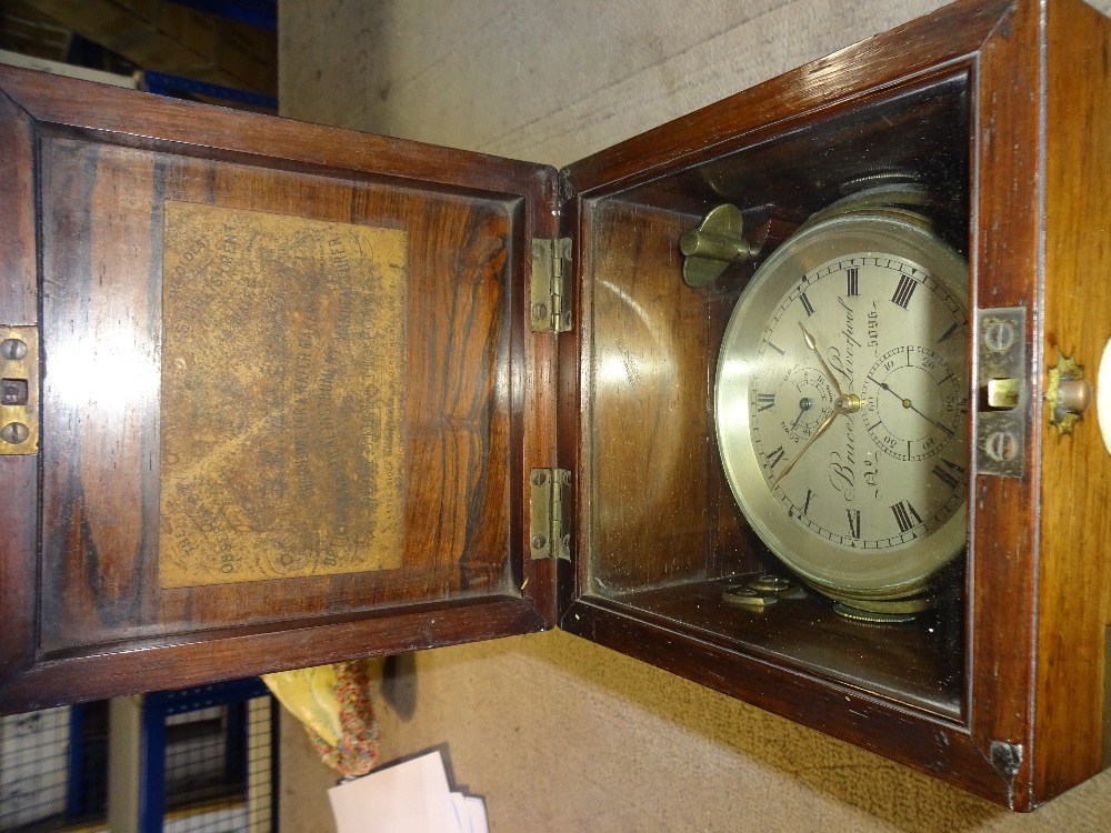 A BRASS-BOUND ROSEWOOD TWO-DAY MARINE CHRONOMETER Signed Bruce, Liverpool, No. - Image 10 of 12