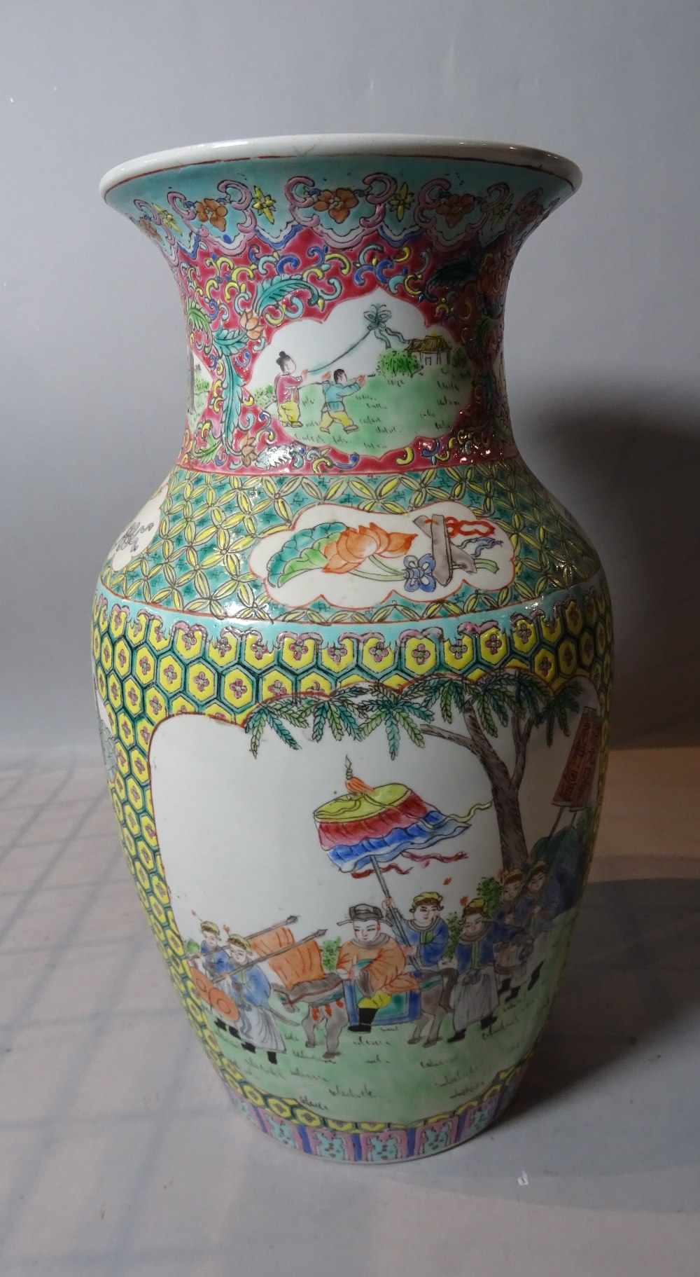 A 19th century Chinese famille rose baluster vase, 17cm wide x 39cm high.