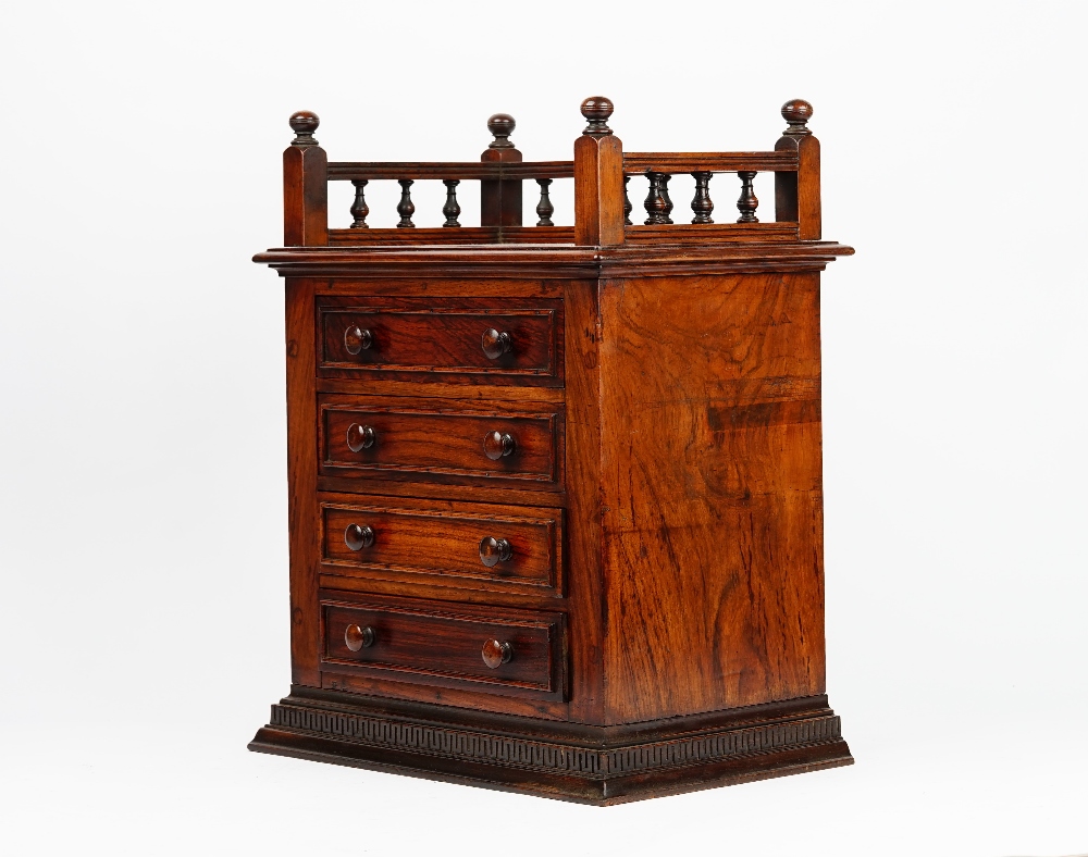 A 19th century walnut table top chest with a galleried top over four long graduated drawers, - Image 3 of 4