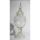 A tall cut glass apothecary vase and cover, early 20th century, 78cm. high, (2).