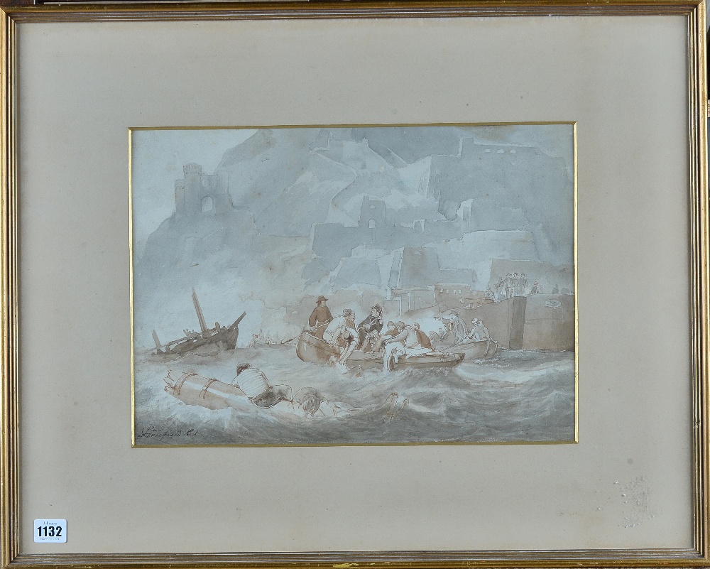 George Clarkson Stanfield (British, 1828-1878), Rescuing men from a shipwreck, - Image 2 of 5