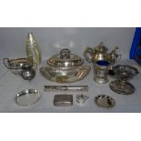 Silver plated wares, including entree dishes, tea sets and sundry, (qty).