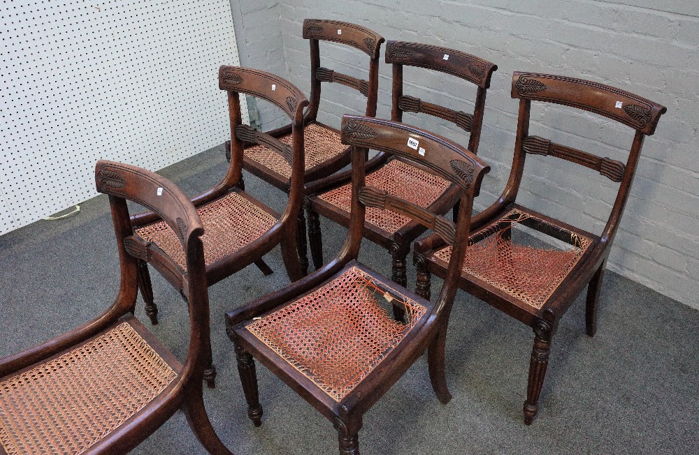 A set of six William IV rosewood bar back dining chairs on reeded supports, 47cm wide x 84cm high. - Image 2 of 6