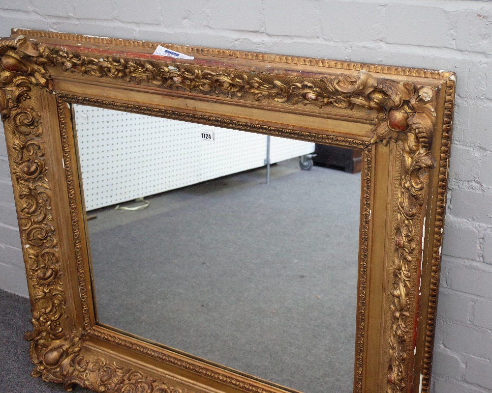 A 19th century rectangular gilt frame with moulded scroll chased decoration and later mirror plate, - Image 3 of 4