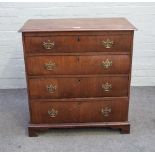 A mid-18th century walnut chest with four long graduated drawers on bracket feet,