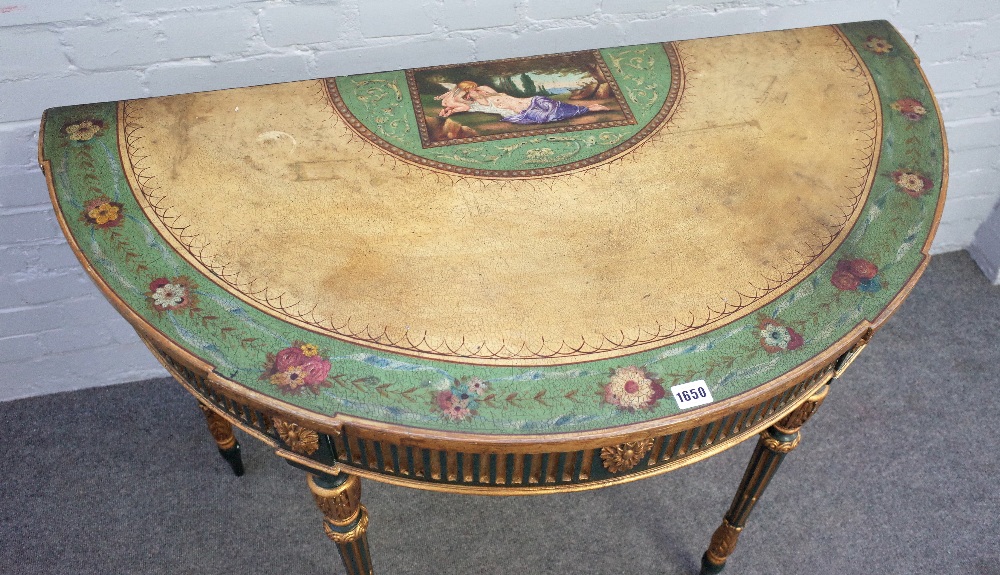 A George III and later polychrome painted neo-classical demi-lune side table, - Image 2 of 5