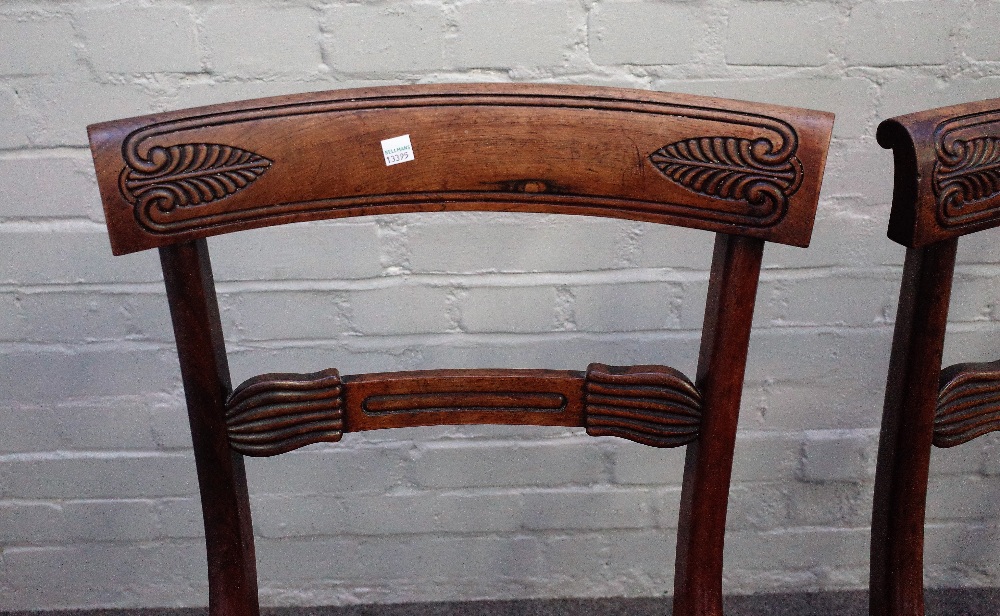 A set of six William IV rosewood bar back dining chairs on reeded supports, 47cm wide x 84cm high. - Image 3 of 6