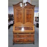 A Dutch 18th century style figured walnut bureau bookcase,