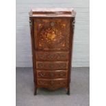 A Louis XV style rosewood floral marquetry gilt metal mounted secretaire a abattant,