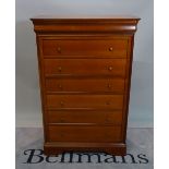 A modern stained beech tall chest of six long drawers, 91cm wide x 135cm high.