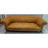 A Victorian mahogany framed Chesterfield two seater sofa on ring turned supports 210cm wide x 70cm