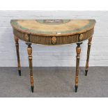 A George III and later polychrome painted neo-classical demi-lune side table,