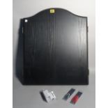 A modern wall mounted darts board with case, 50cm wide x 60cm high.