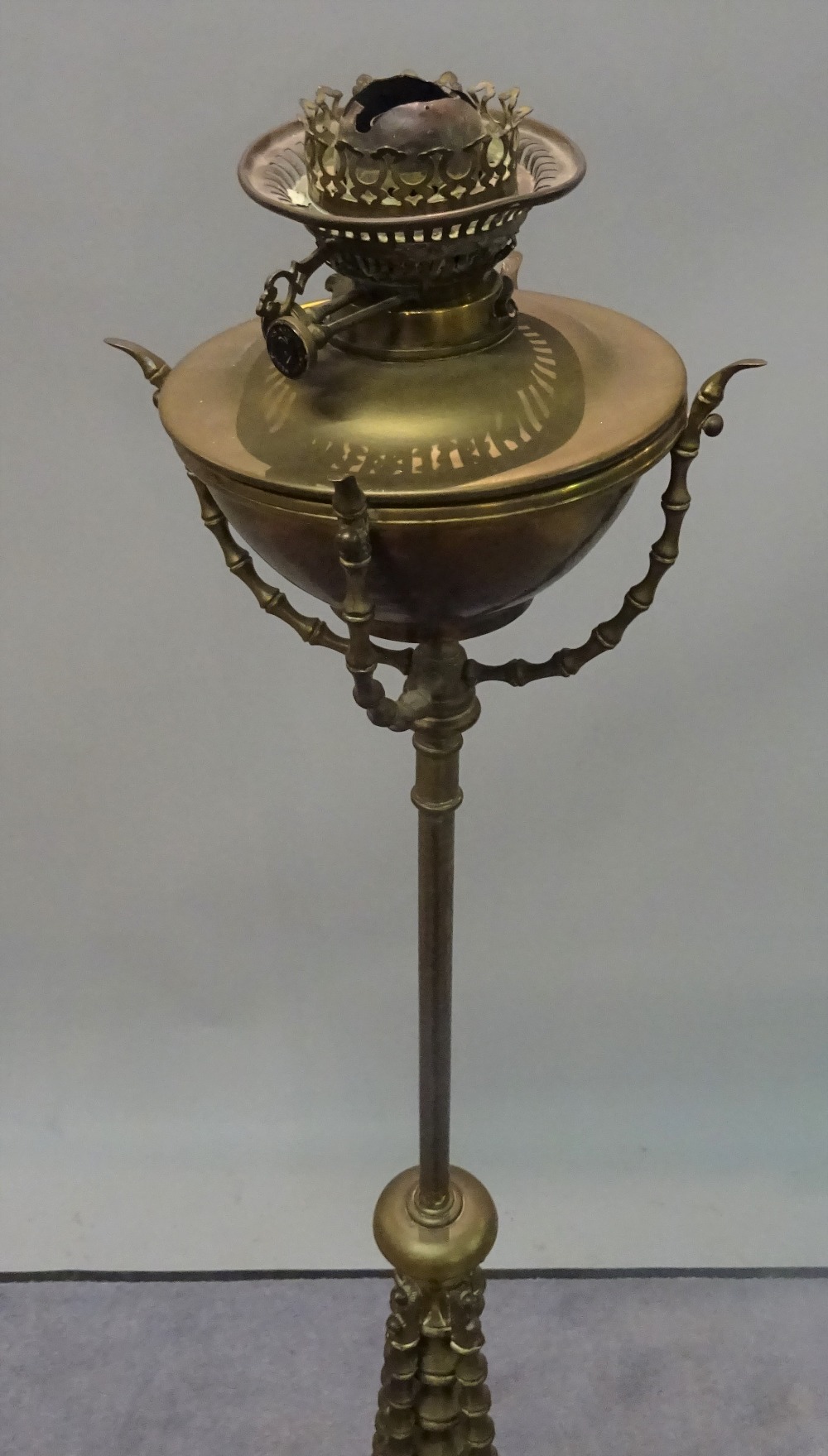 An early 20th century brass standard lamp with faux bamboo supports, 147cm high, - Image 3 of 3